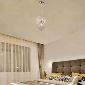 Contemporary Chrome Beaded Pendant Light with Teardrop Shade - Modern Crystal Chandelier Lamp