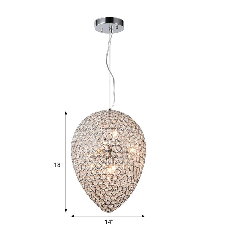 Contemporary Chrome Beaded Pendant Light with Teardrop Shade - Modern Crystal Chandelier Lamp