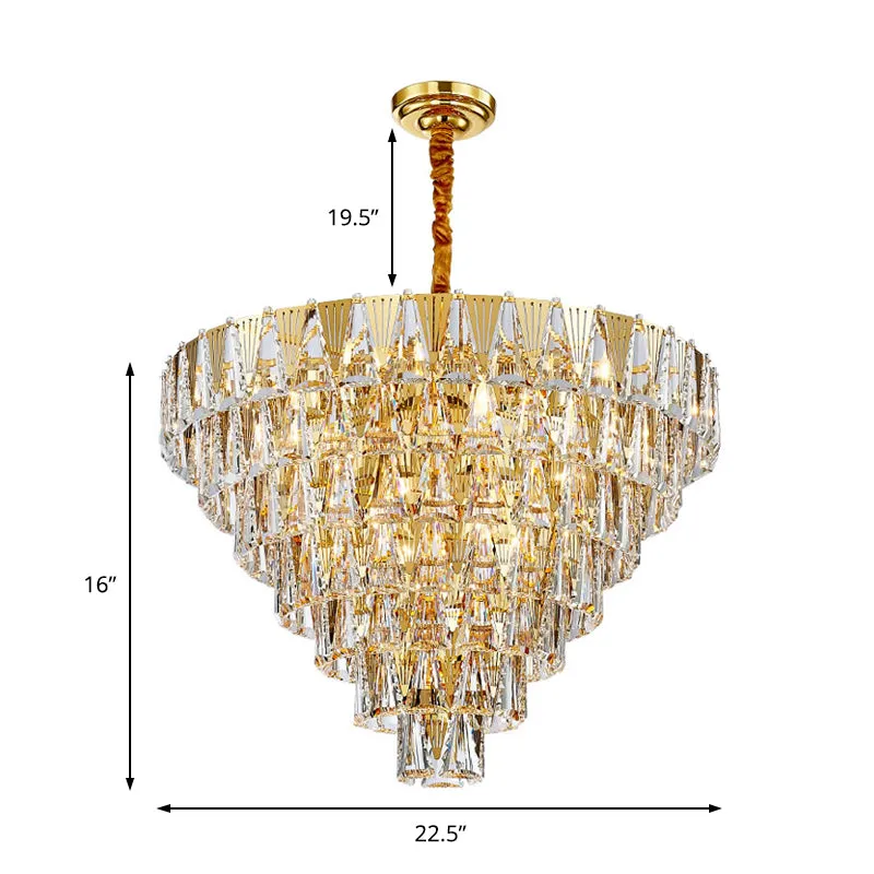 Contemporary Crystal Block Chandelier - 7 Tiers, 10 Lights - Gold Pendant Lighting