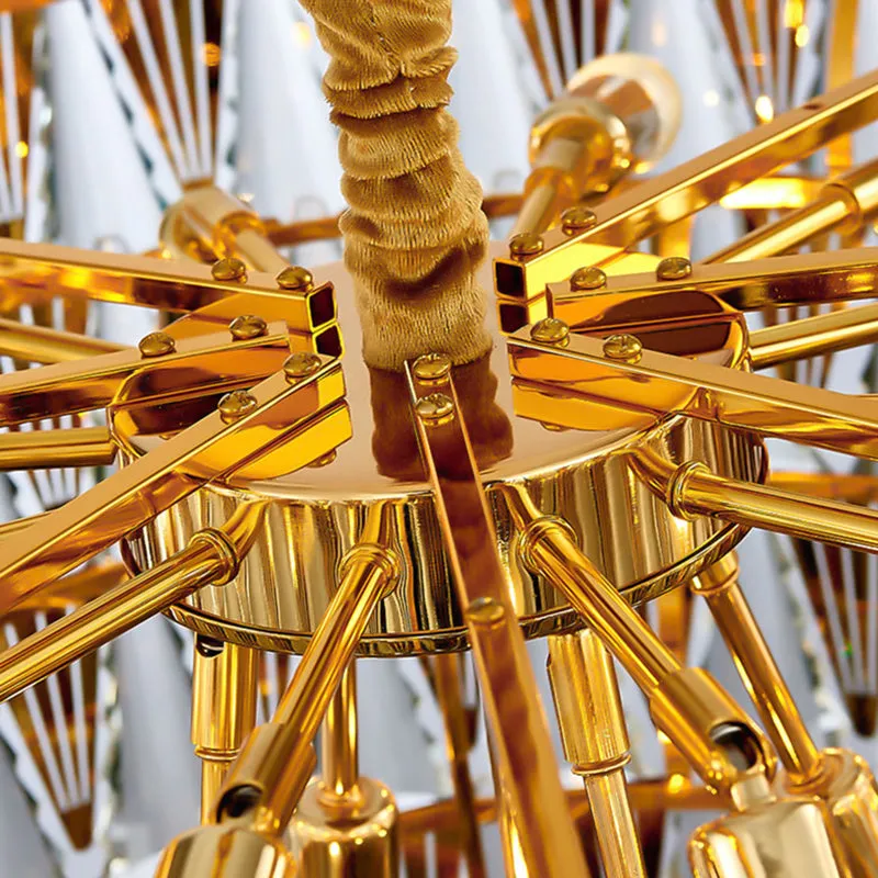 Contemporary Crystal Block Chandelier - 7 Tiers, 10 Lights - Gold Pendant Lighting
