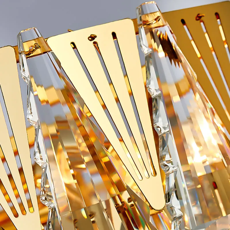 Contemporary Crystal Block Chandelier - 7 Tiers, 10 Lights - Gold Pendant Lighting