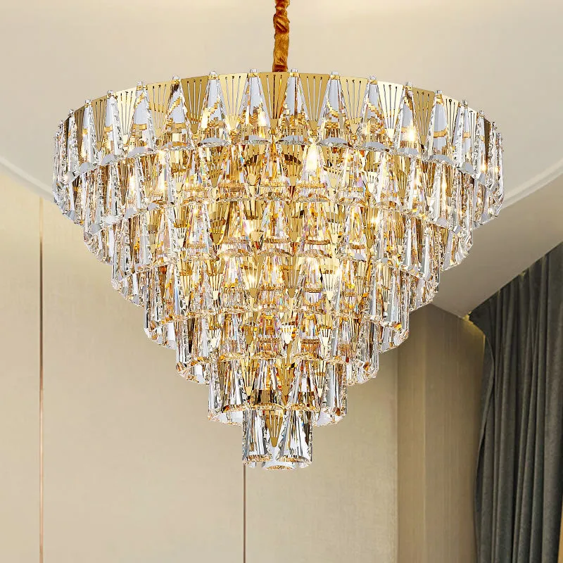 Contemporary Crystal Block Chandelier - 7 Tiers, 10 Lights - Gold Pendant Lighting