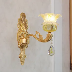 Contemporary Gold Chandelier - Floral K9 Crystal Drop Lamp for Bedroom
