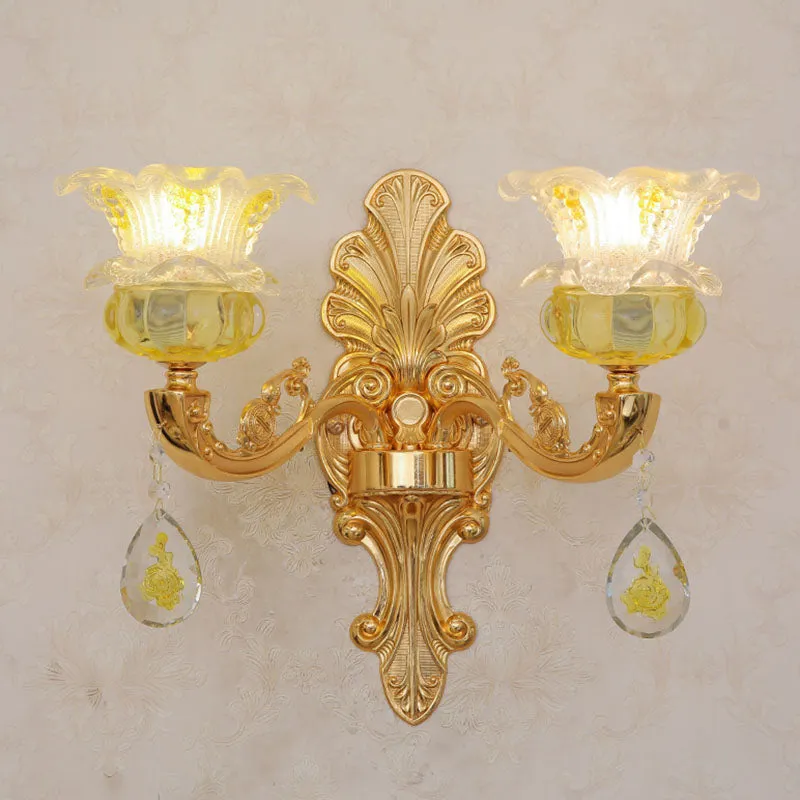 Contemporary Gold Chandelier - Floral K9 Crystal Drop Lamp for Bedroom