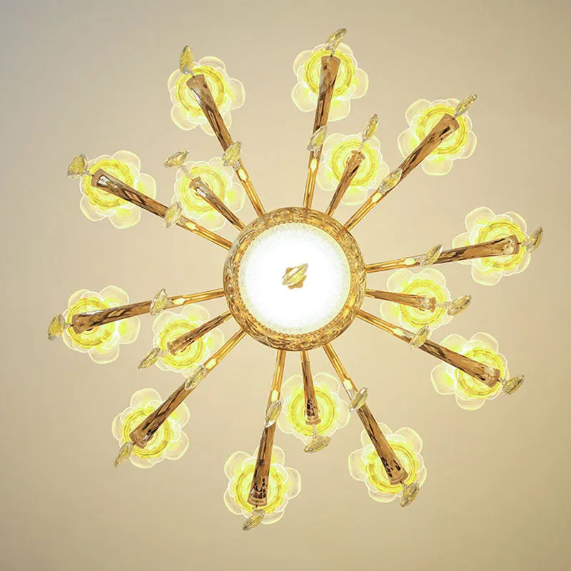 Contemporary Gold Chandelier - Floral K9 Crystal Drop Lamp for Bedroom
