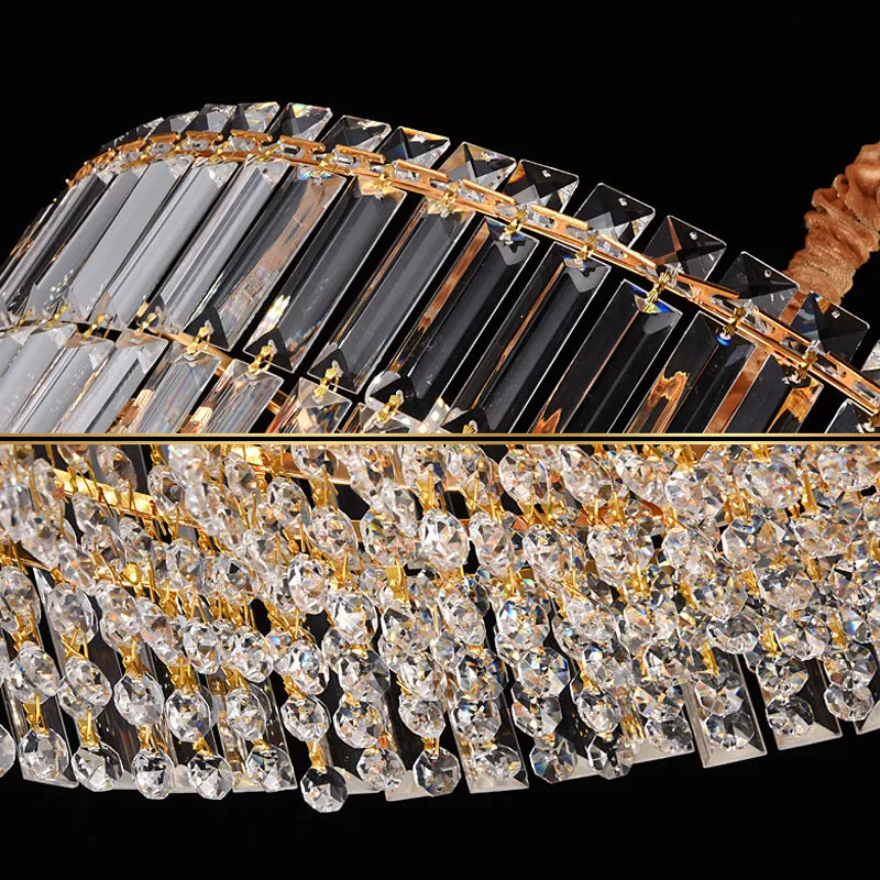 Contemporary Gold Drum Chandelier Light, 6/8 Lights, Rectangular-Cut Crystal, 19.5"/23.5" Wide