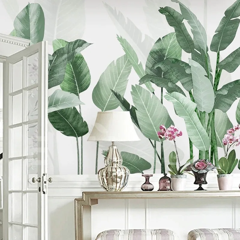 Custom Mural Wallpaper Fresh Tropical Plant Leaves (㎡)