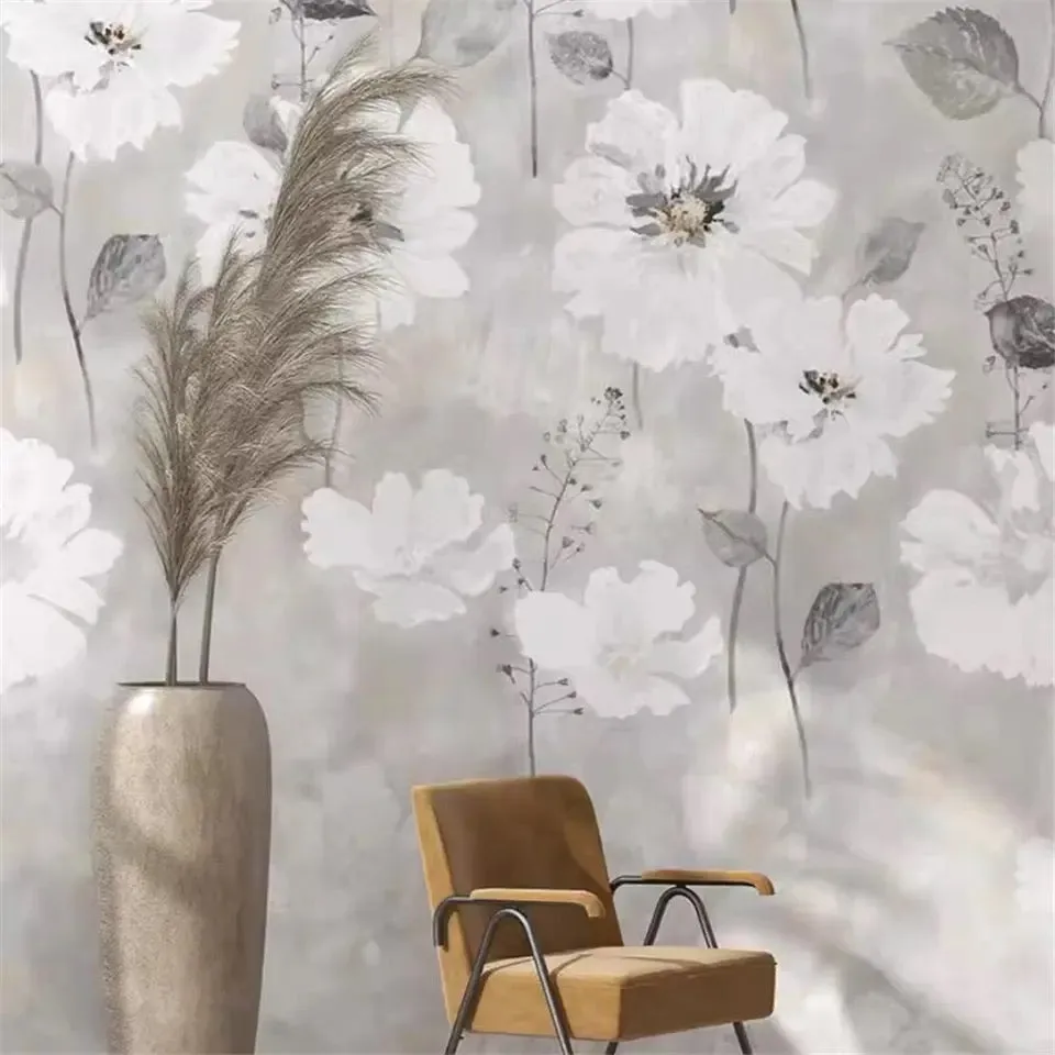 Custom Wallpaper Fresh White Floral Wall Mural (㎡)