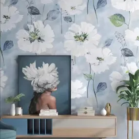 Custom Wallpaper Fresh White Floral Wall Mural (㎡)