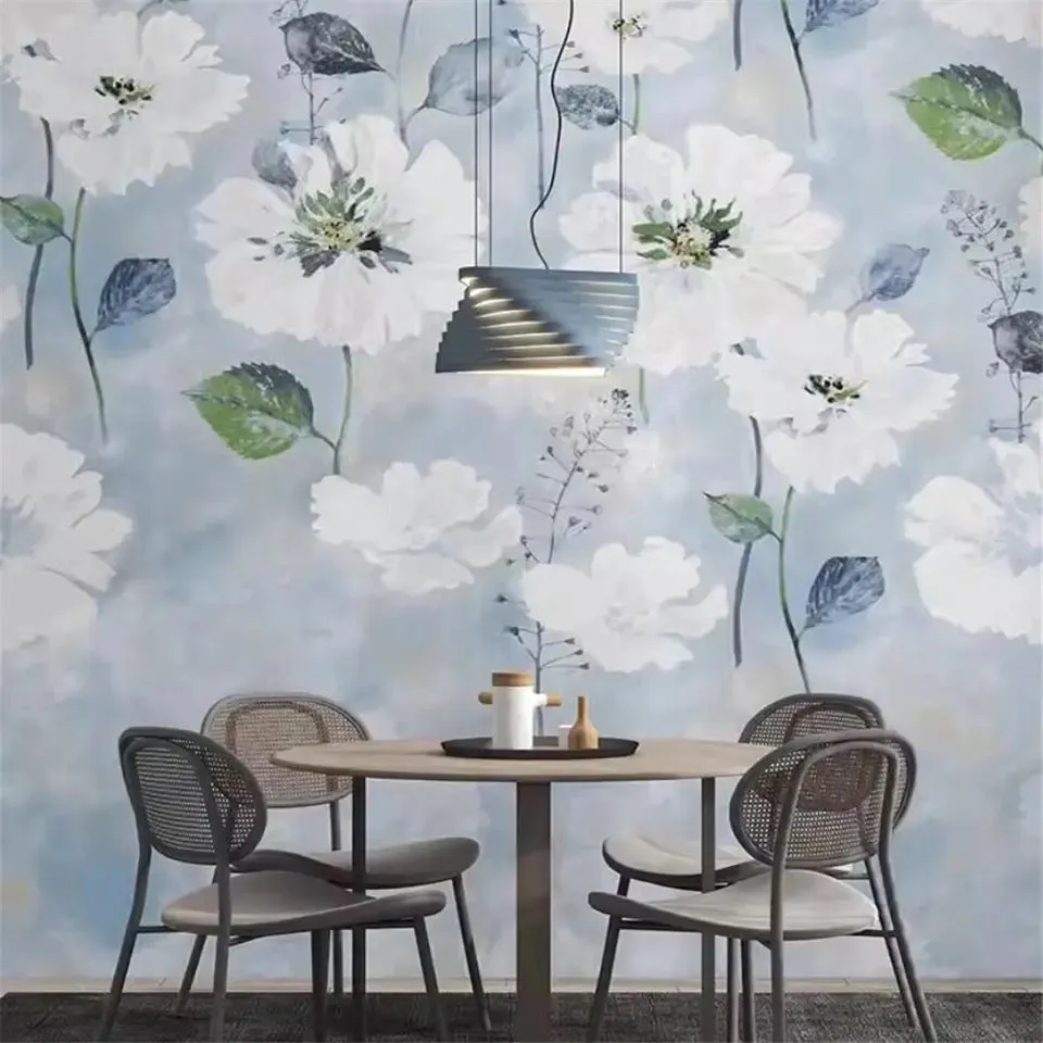 Custom Wallpaper Fresh White Floral Wall Mural (㎡)