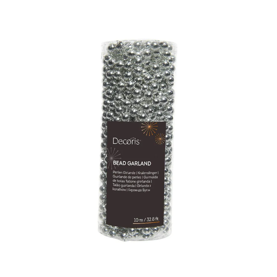 Decoris 10m Silver Plastic Bead Christmas Garland