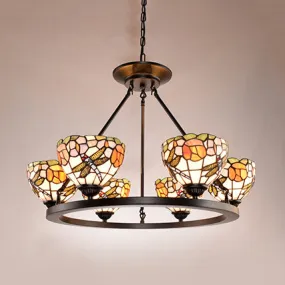 Dragonfly Glass Bowl Suspension Chandelier: Elegant 6-Light Indoor Lighting for Foyer