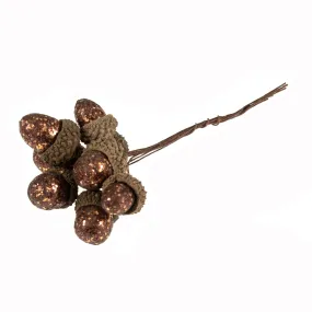 Faux Foliage - Brown Gold Glitter Acorn Pick
