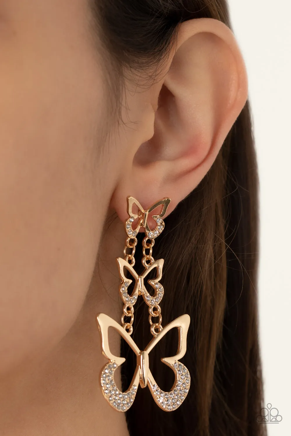 Flamboyant Flutter - Gold Butterfly Post Earrings Paparazzi Accessories
