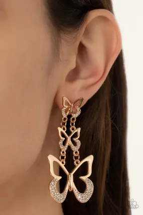 Flamboyant Flutter - Gold Butterfly Post Earrings Paparazzi Accessories