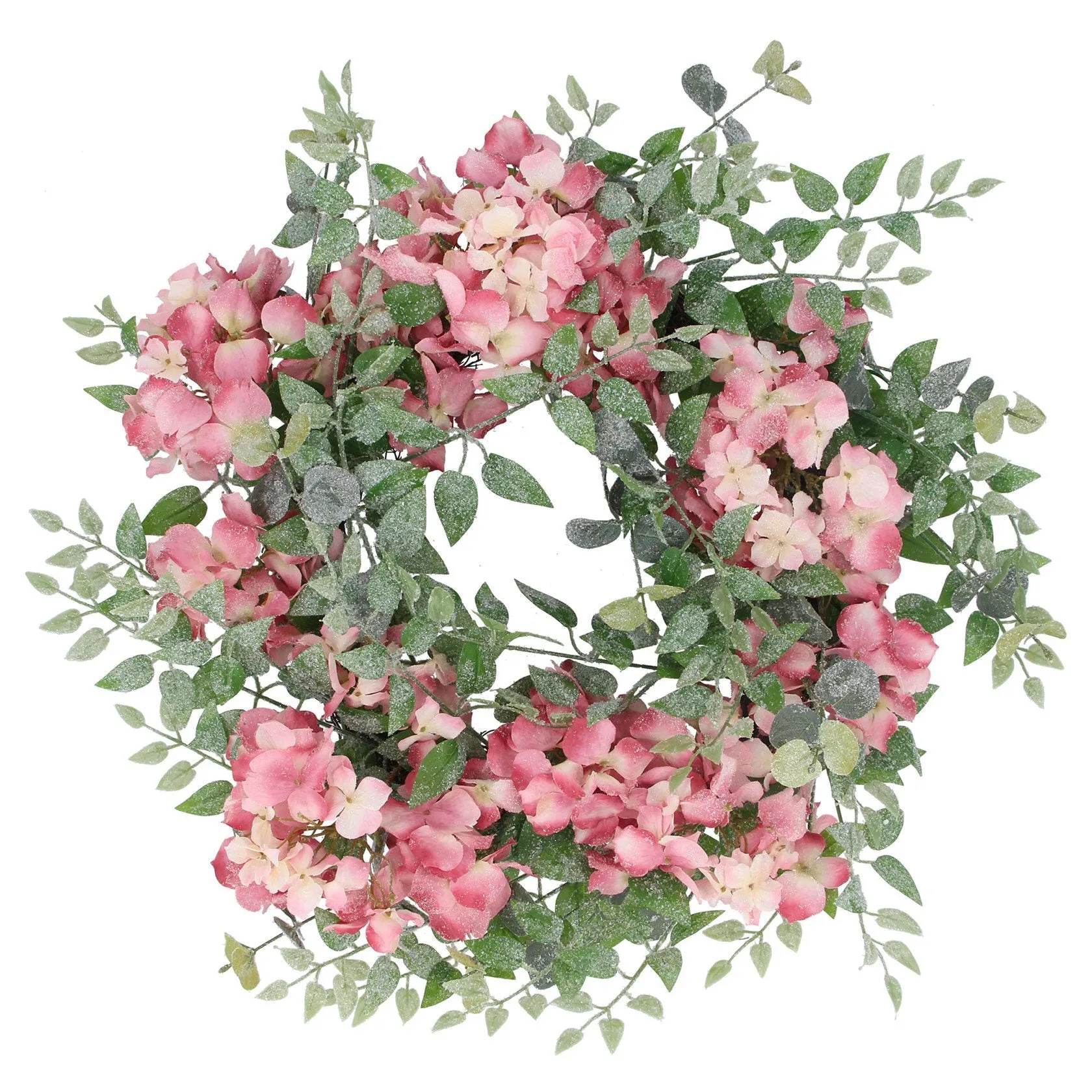 Gisela Graham 60cm Pink Hydrangea & Leaves Wreath