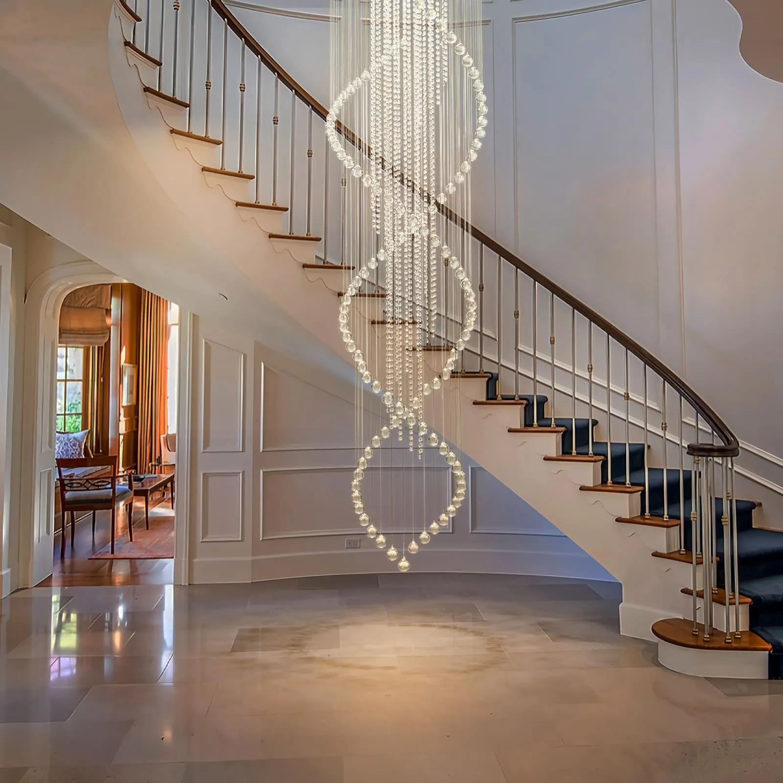 Glowlings 10-Light 98"H Luxury Double Spiral Raindrop Crystal Foyer Chandelier For High Ceilings