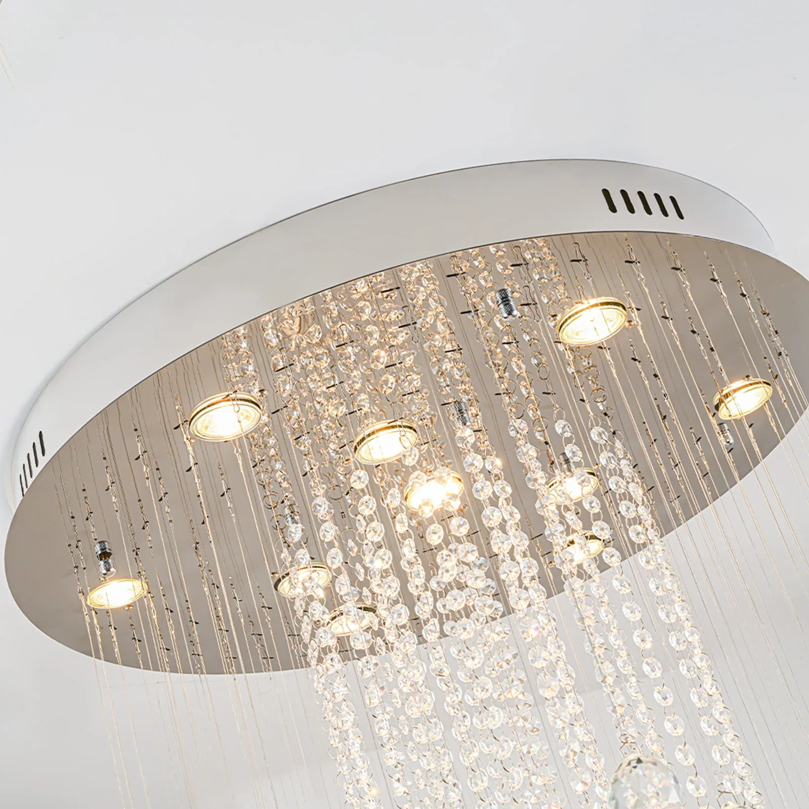 Glowlings 10-Light 98"H Luxury Double Spiral Raindrop Crystal Foyer Chandelier For High Ceilings