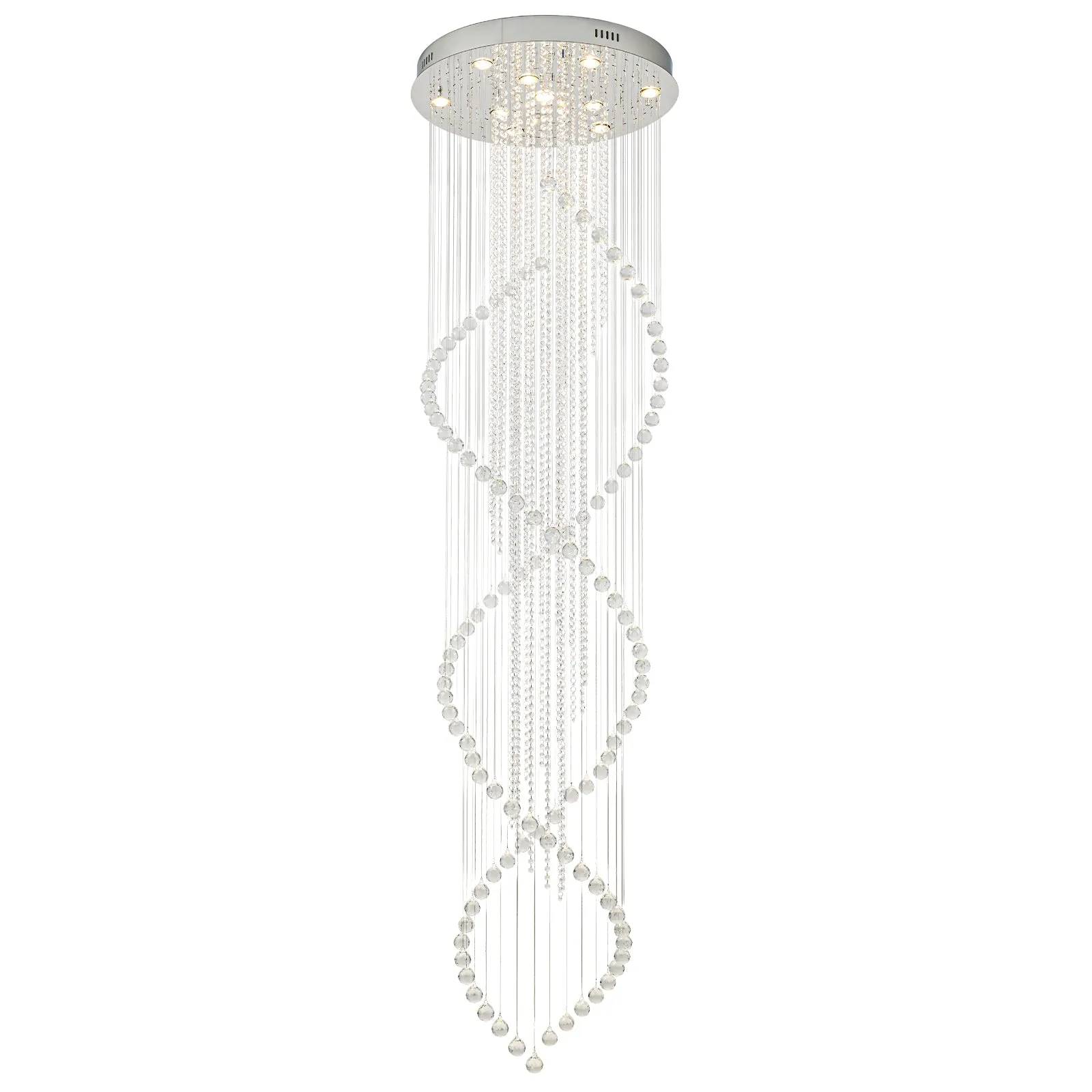 Glowlings 10-Light 98"H Luxury Double Spiral Raindrop Crystal Foyer Chandelier For High Ceilings