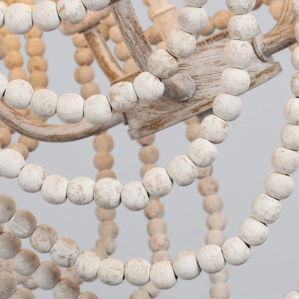 Glowlings 5-Light Empire Aged White Bohemian Boho Wood Bead Chandelier