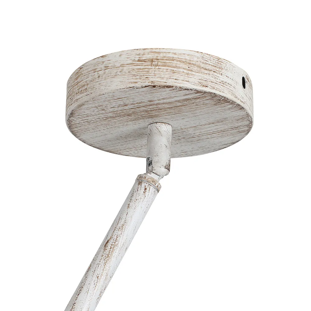 Glowlings 5-Light Empire Aged White Bohemian Boho Wood Bead Chandelier