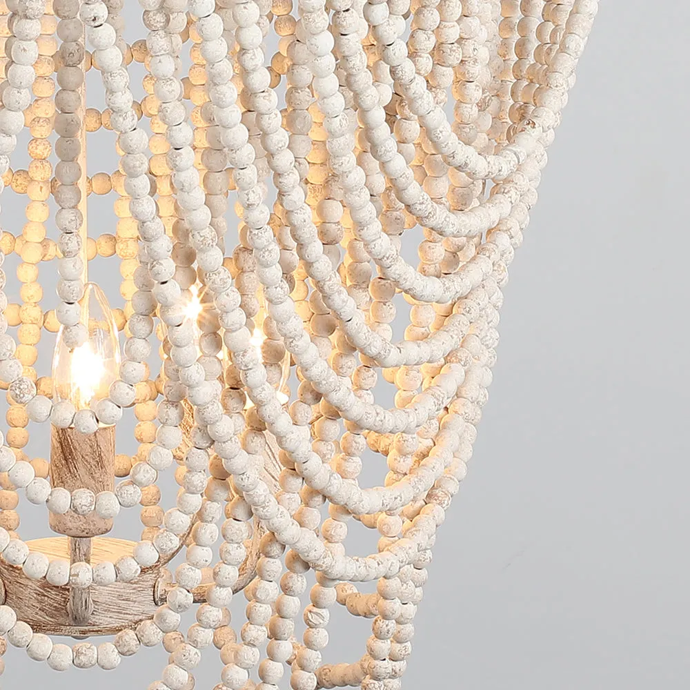 Glowlings 5-Light Empire Aged White Bohemian Boho Wood Bead Chandelier