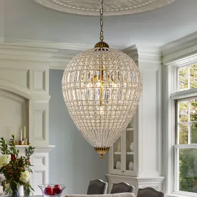 Glowlings 5-Light French Vintage Hanging Gold Oval Crystal Chandelier