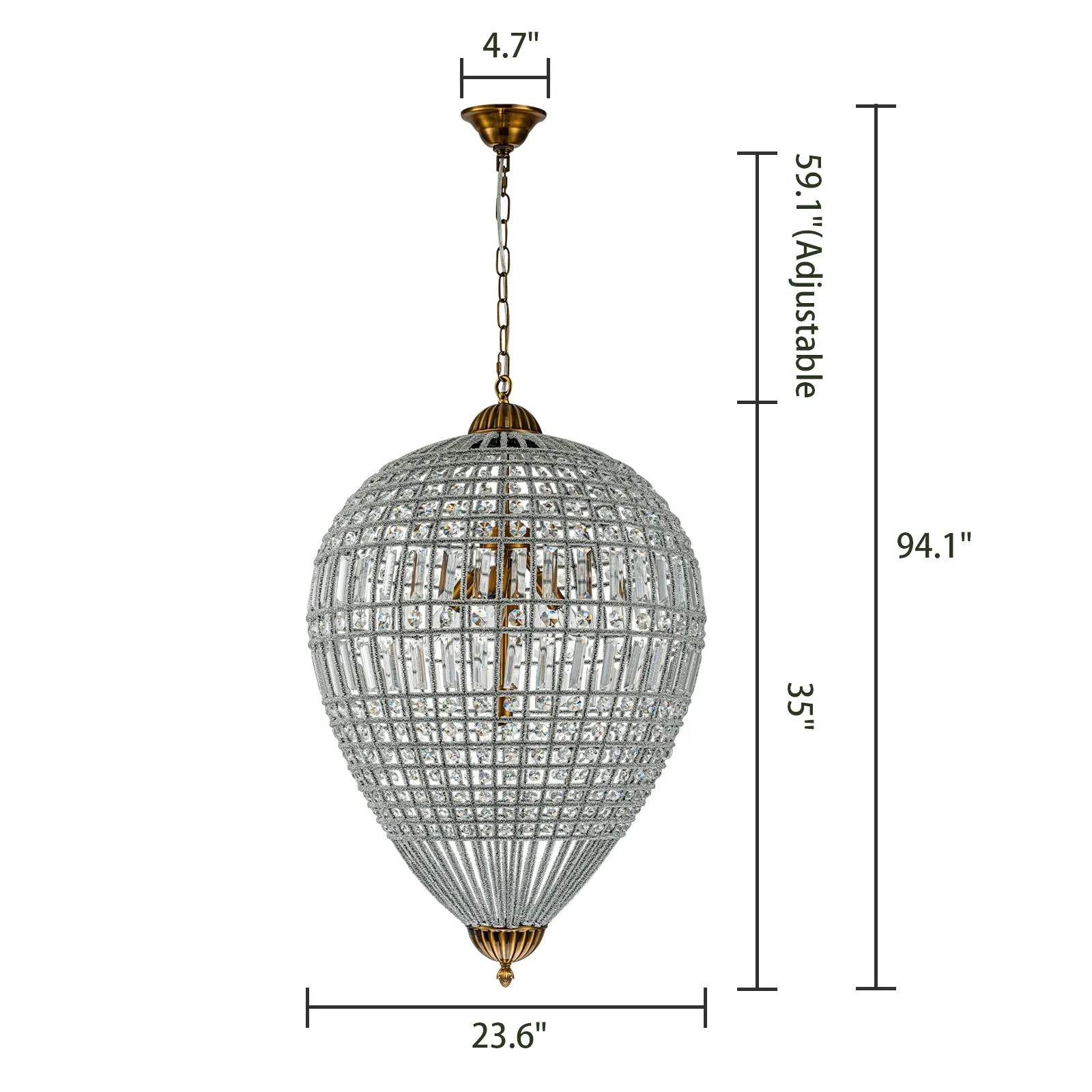 Glowlings 5-Light French Vintage Hanging Gold Oval Crystal Chandelier