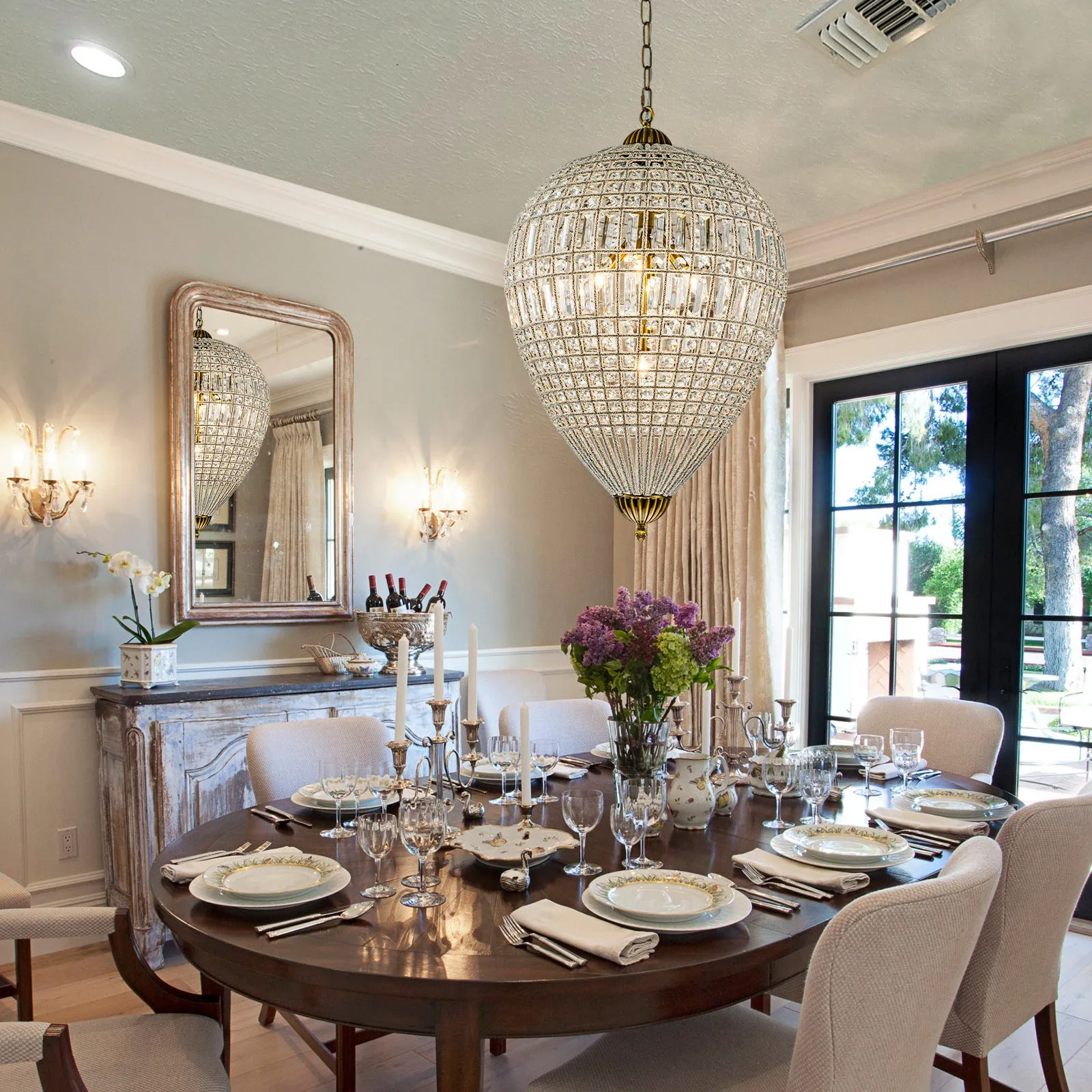 Glowlings 5-Light French Vintage Hanging Gold Oval Crystal Chandelier