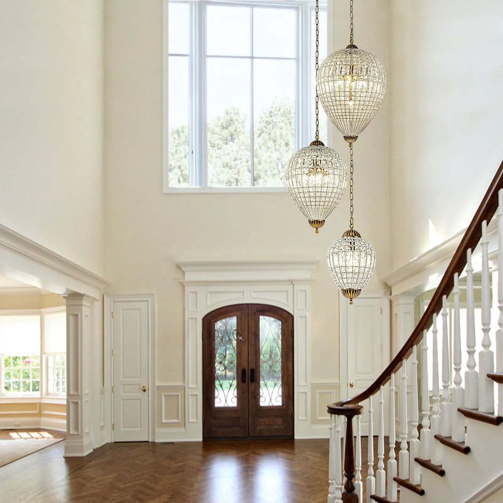 Glowlings 5-Light French Vintage Hanging Gold Oval Crystal Chandelier