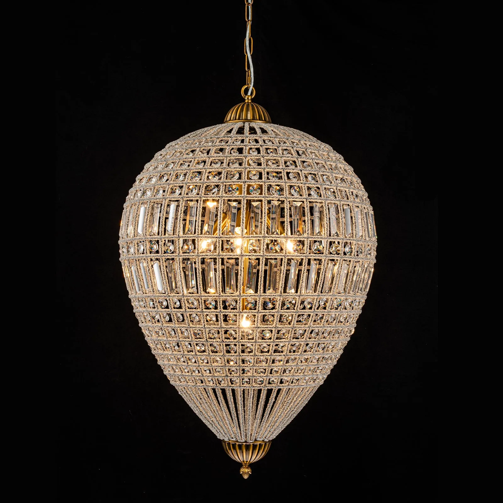 Glowlings 5-Light French Vintage Hanging Gold Oval Crystal Chandelier
