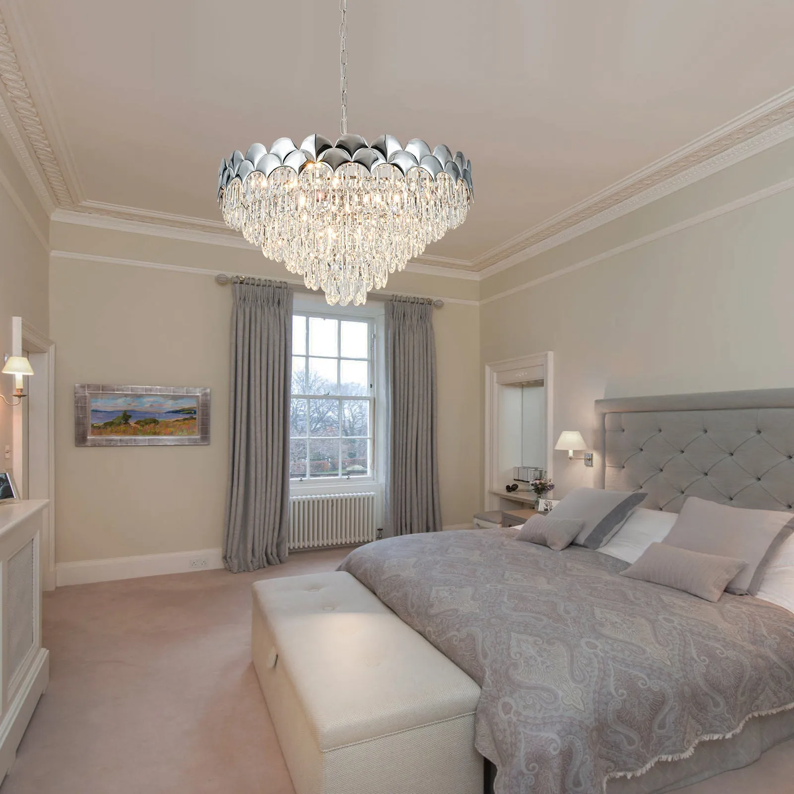 Glowlings 8-Light 24"Wide Luxury Round 6-Tiered Crystal Chandelier For Living Room