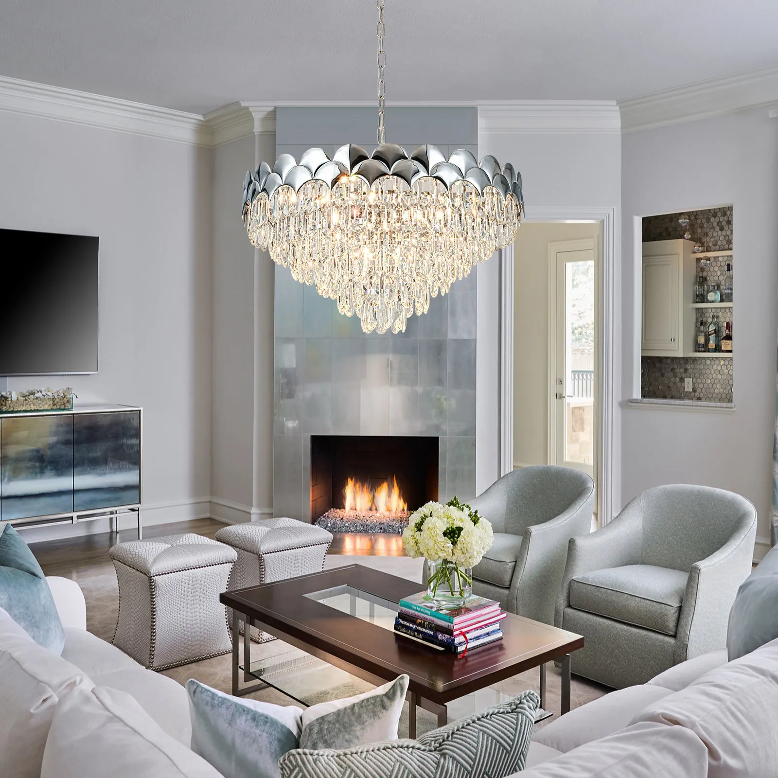 Glowlings 8-Light 24"Wide Luxury Round 6-Tiered Crystal Chandelier For Living Room