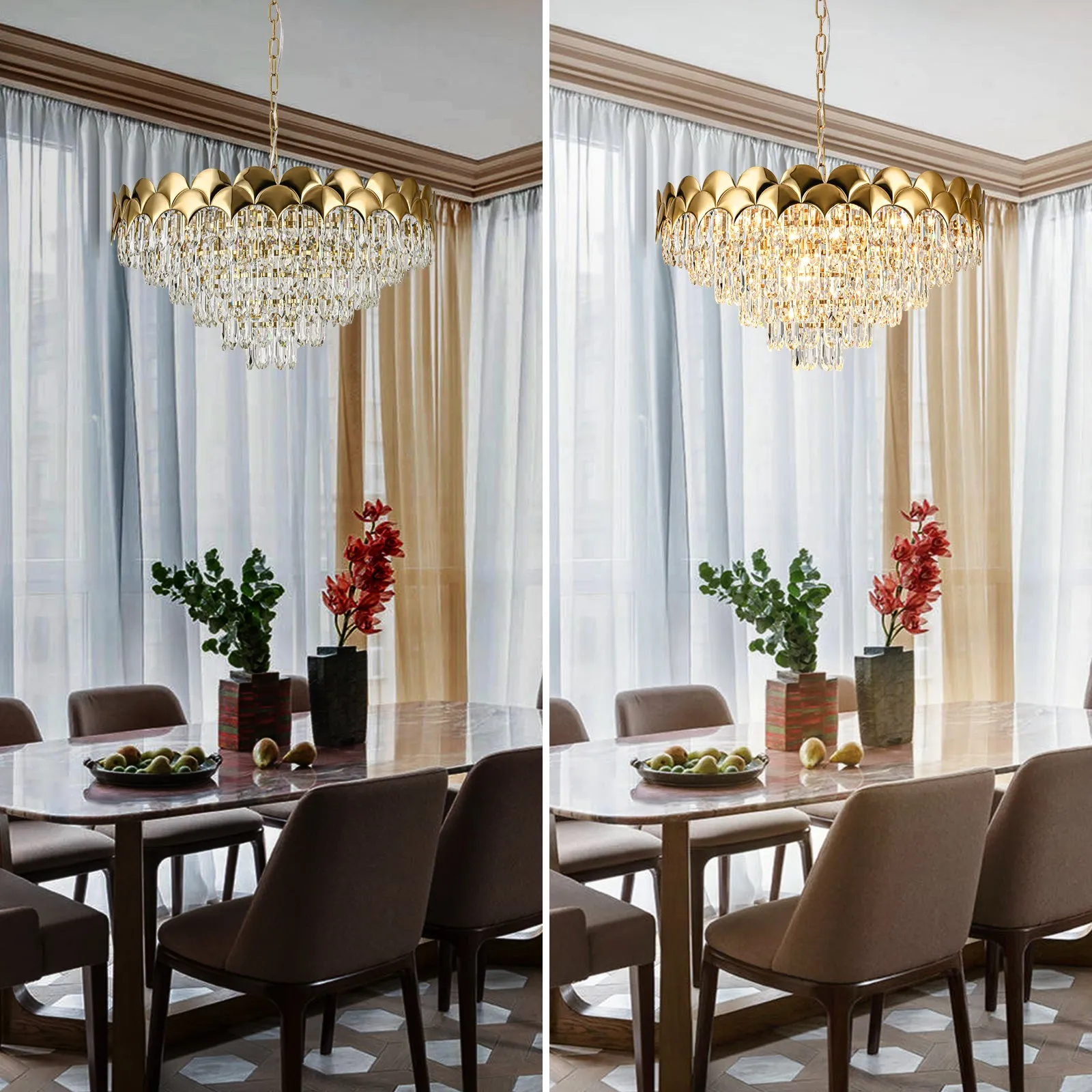 Glowlings 8-Light 24"Wide Luxury Round 6-Tiered Crystal Chandelier For Living Room