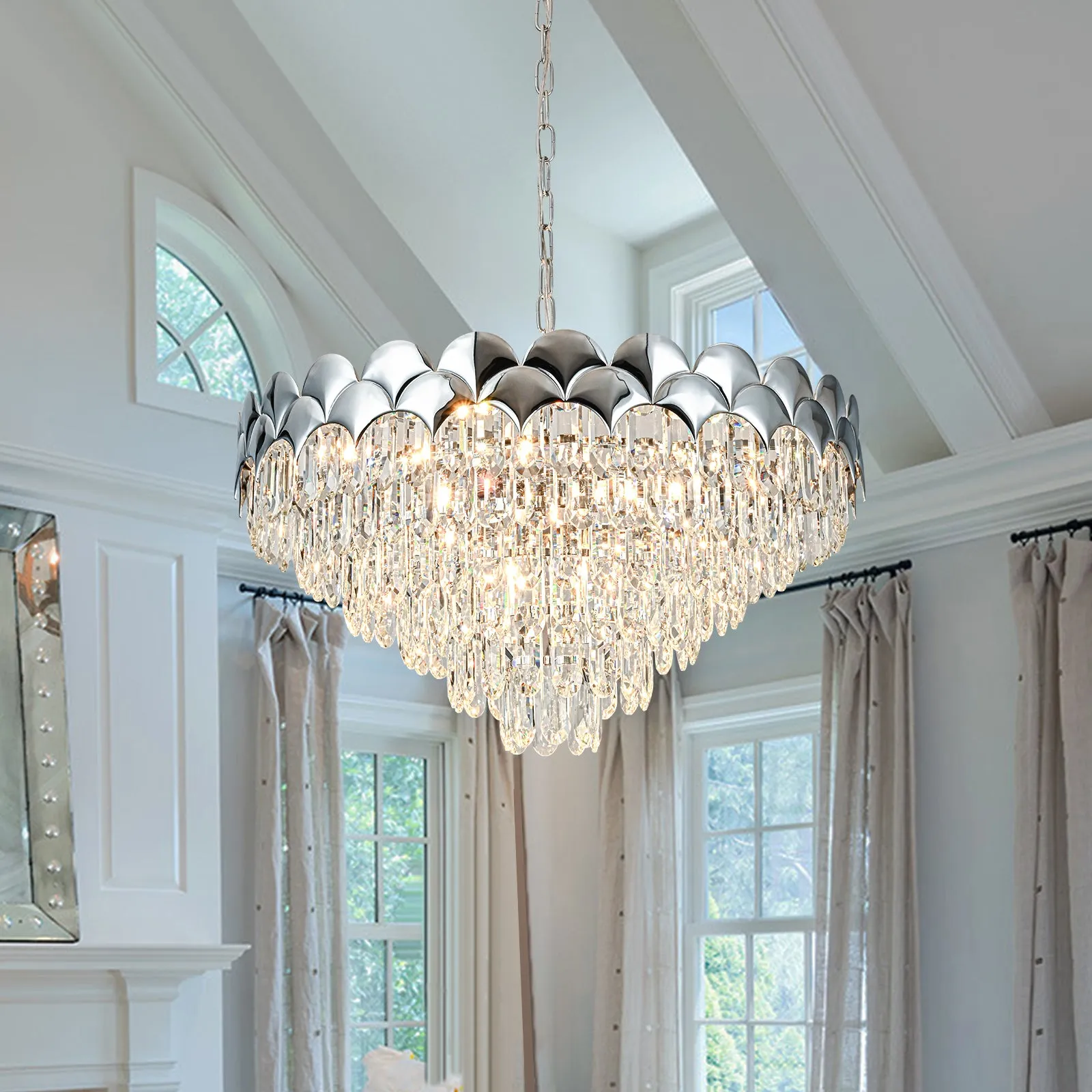 Glowlings 8-Light 24"Wide Luxury Round 6-Tiered Crystal Chandelier For Living Room