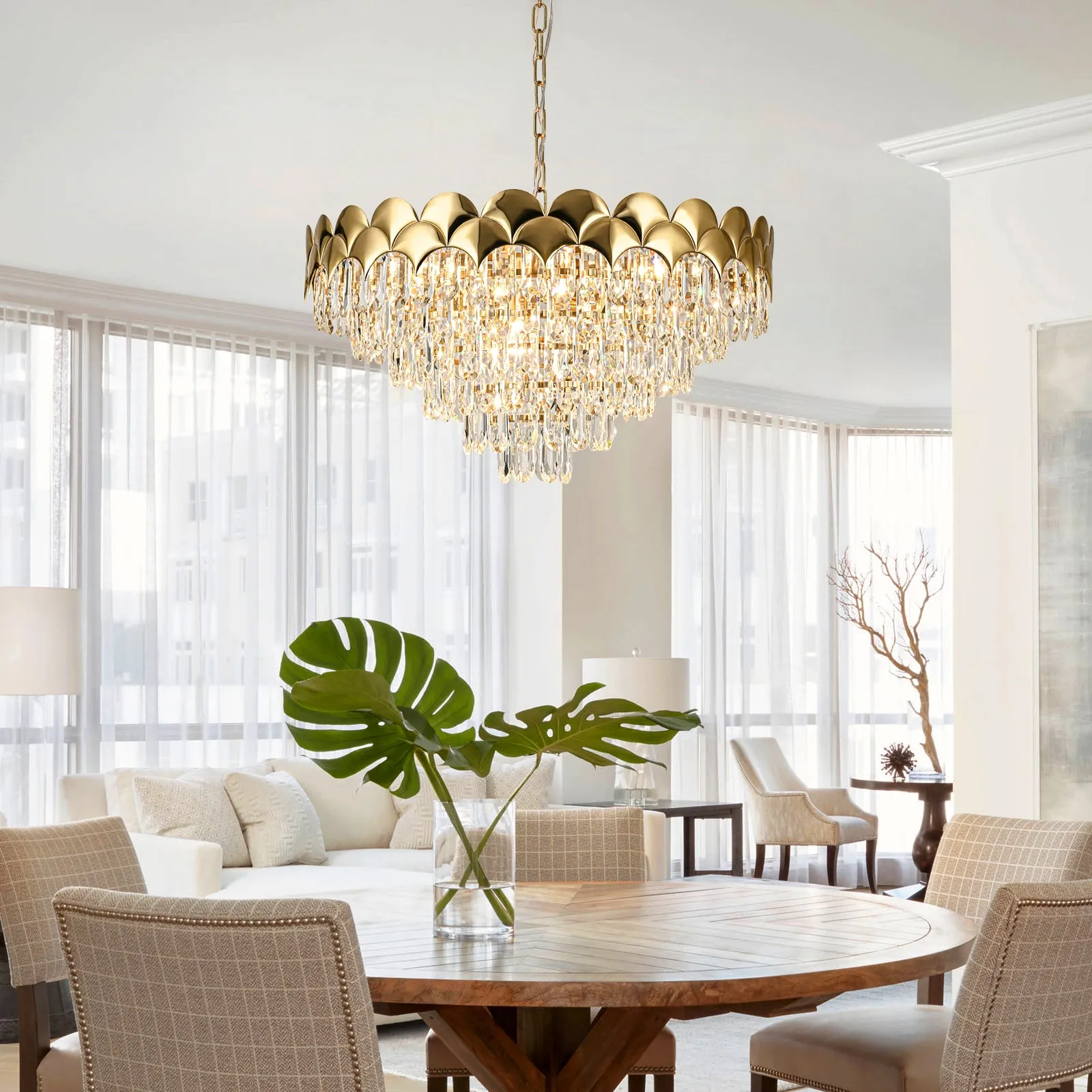Glowlings 8-Light 24"Wide Luxury Round 6-Tiered Crystal Chandelier For Living Room