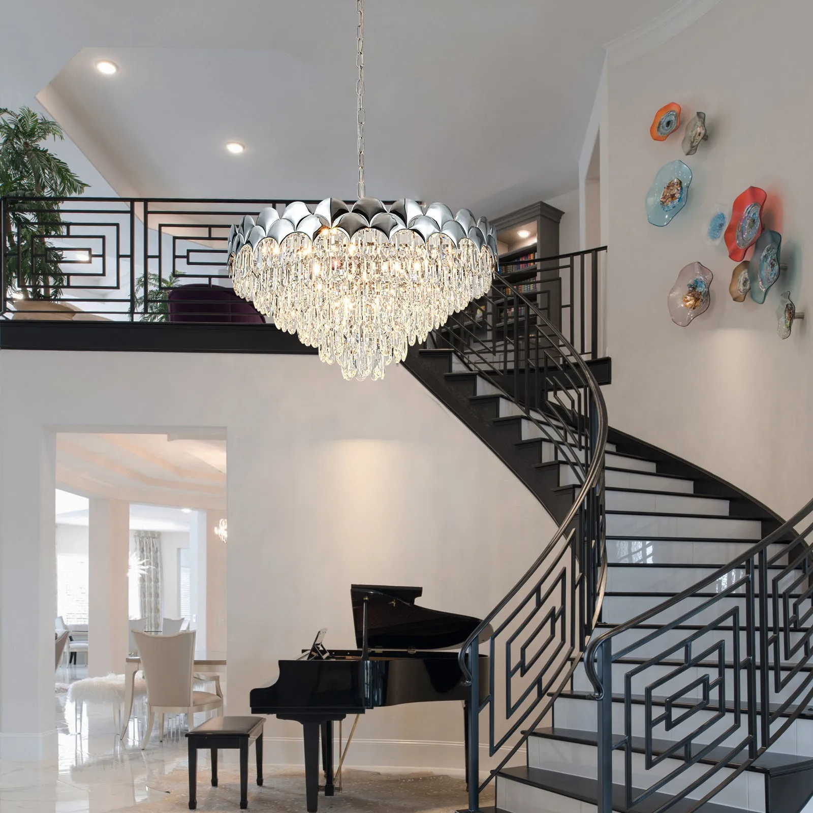 Glowlings 8-Light 24"Wide Luxury Round 6-Tiered Crystal Chandelier For Living Room