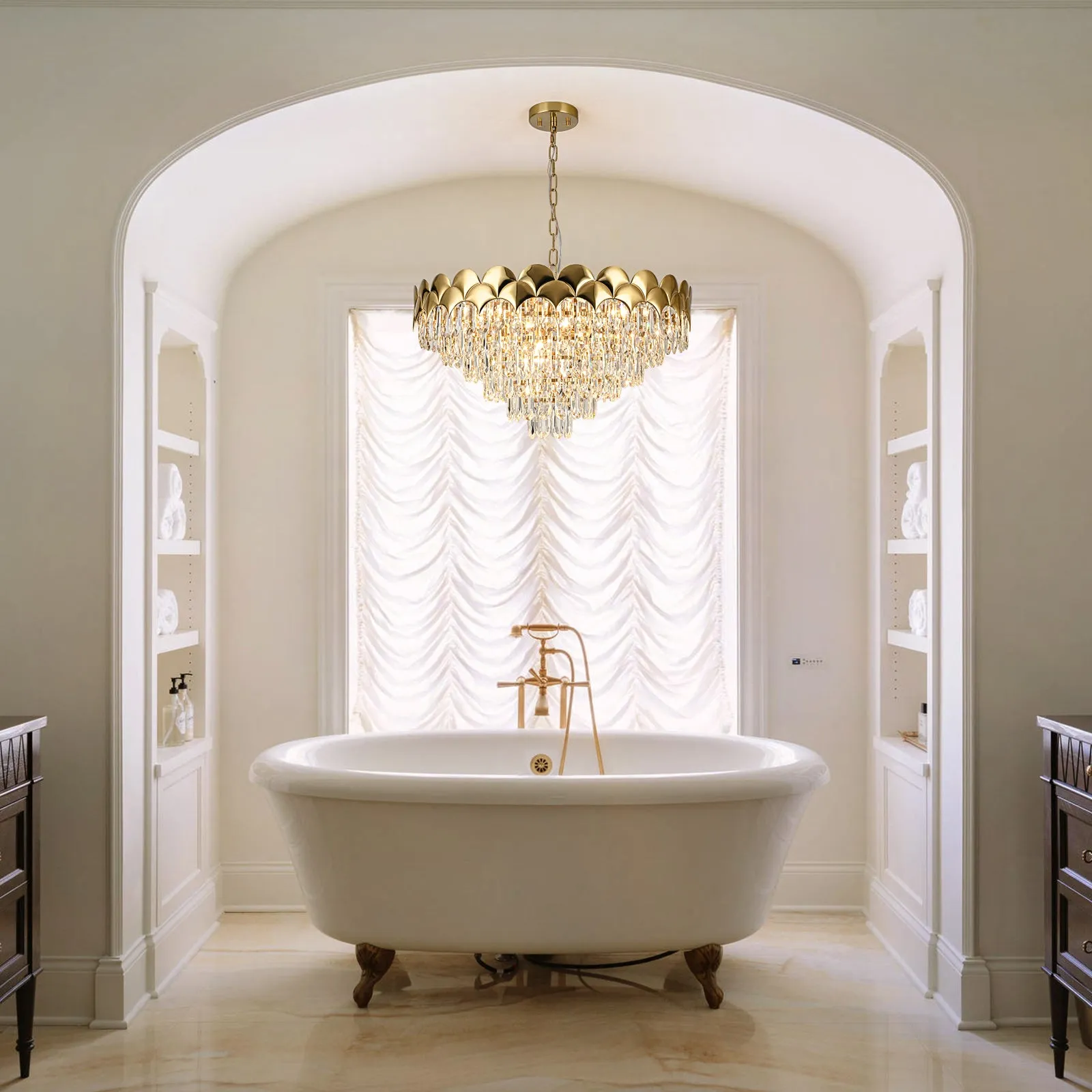 Glowlings 8-Light 24"Wide Luxury Round 6-Tiered Crystal Chandelier For Living Room
