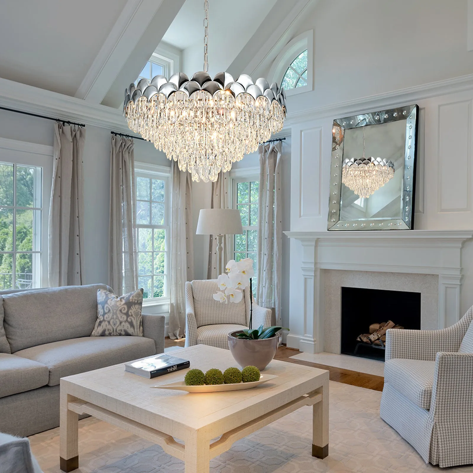 Glowlings 8-Light 24"Wide Luxury Round 6-Tiered Crystal Chandelier For Living Room