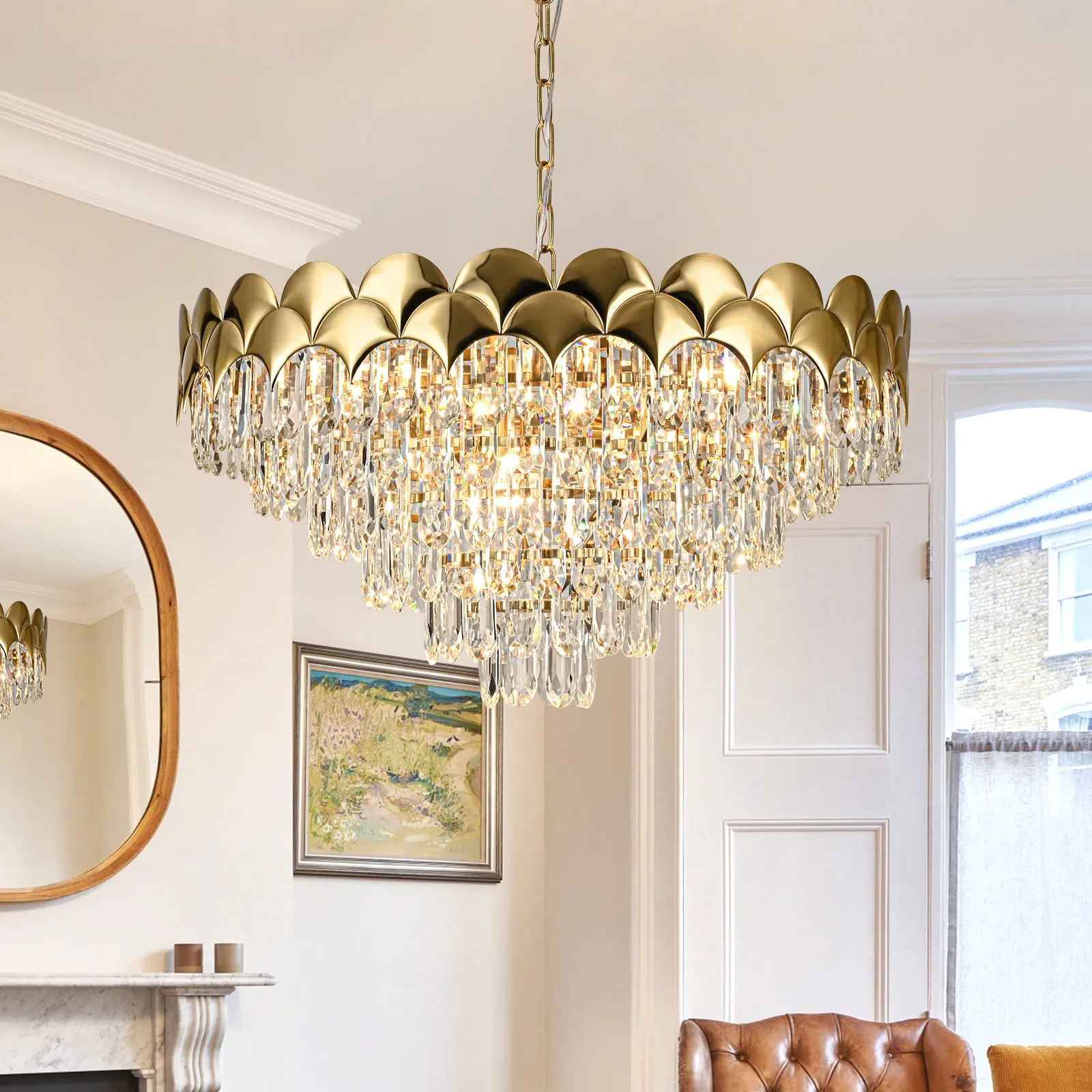 Glowlings 8-Light 24"Wide Luxury Round 6-Tiered Crystal Chandelier For Living Room