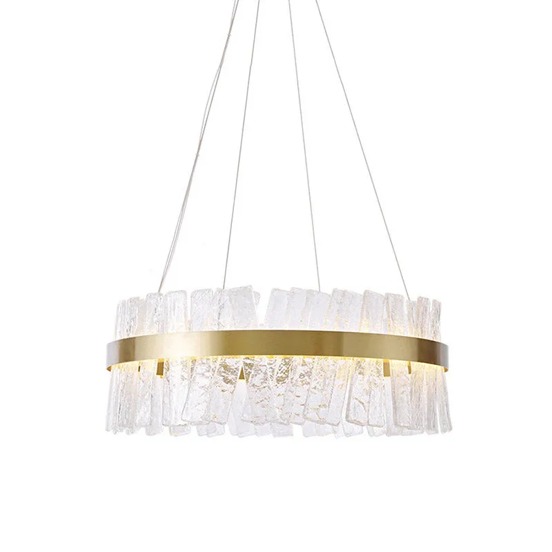 Gold Textured Crystal Pendant Light - Oval LED Chandelier for Contemporary Hangings