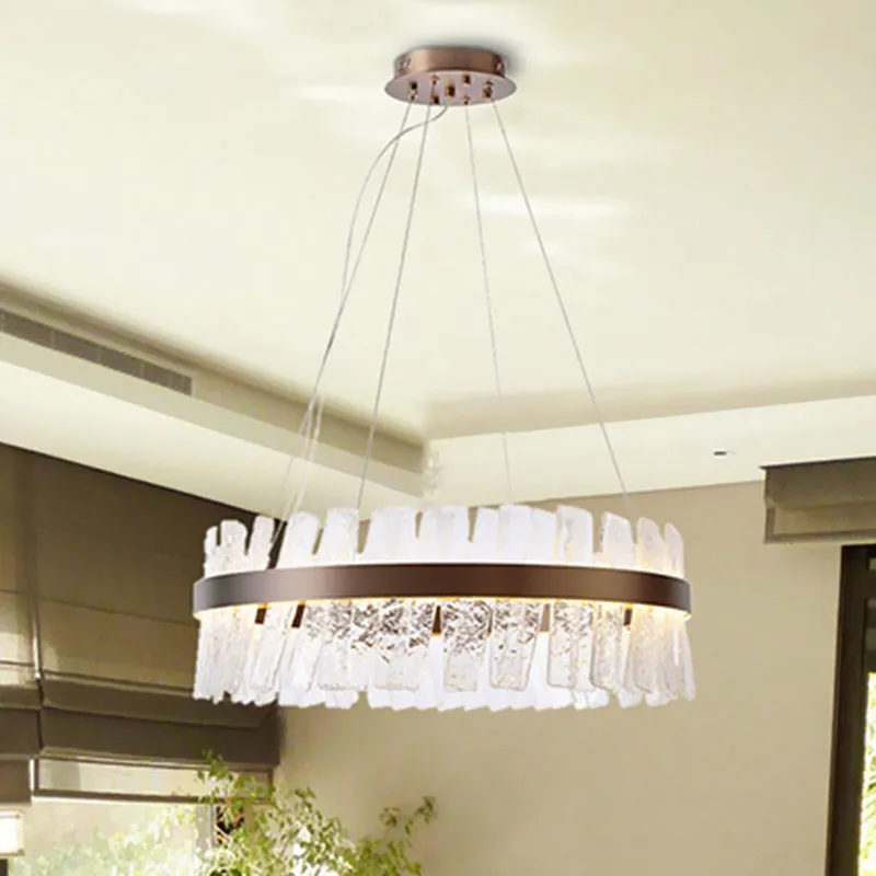 Gold Textured Crystal Pendant Light - Oval LED Chandelier for Contemporary Hangings