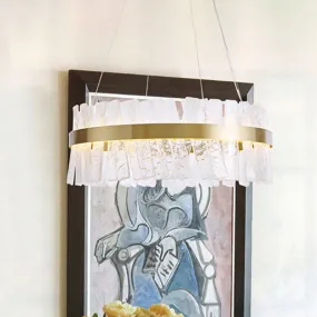 Gold Textured Crystal Pendant Light - Oval LED Chandelier for Contemporary Hangings