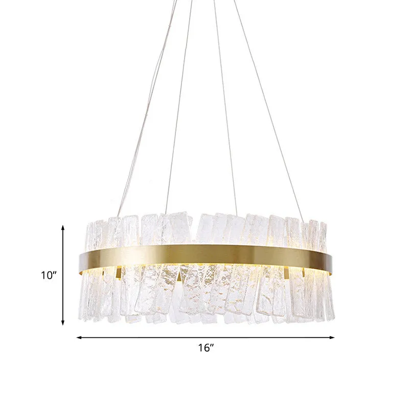 Gold Textured Crystal Pendant Light - Oval LED Chandelier for Contemporary Hangings