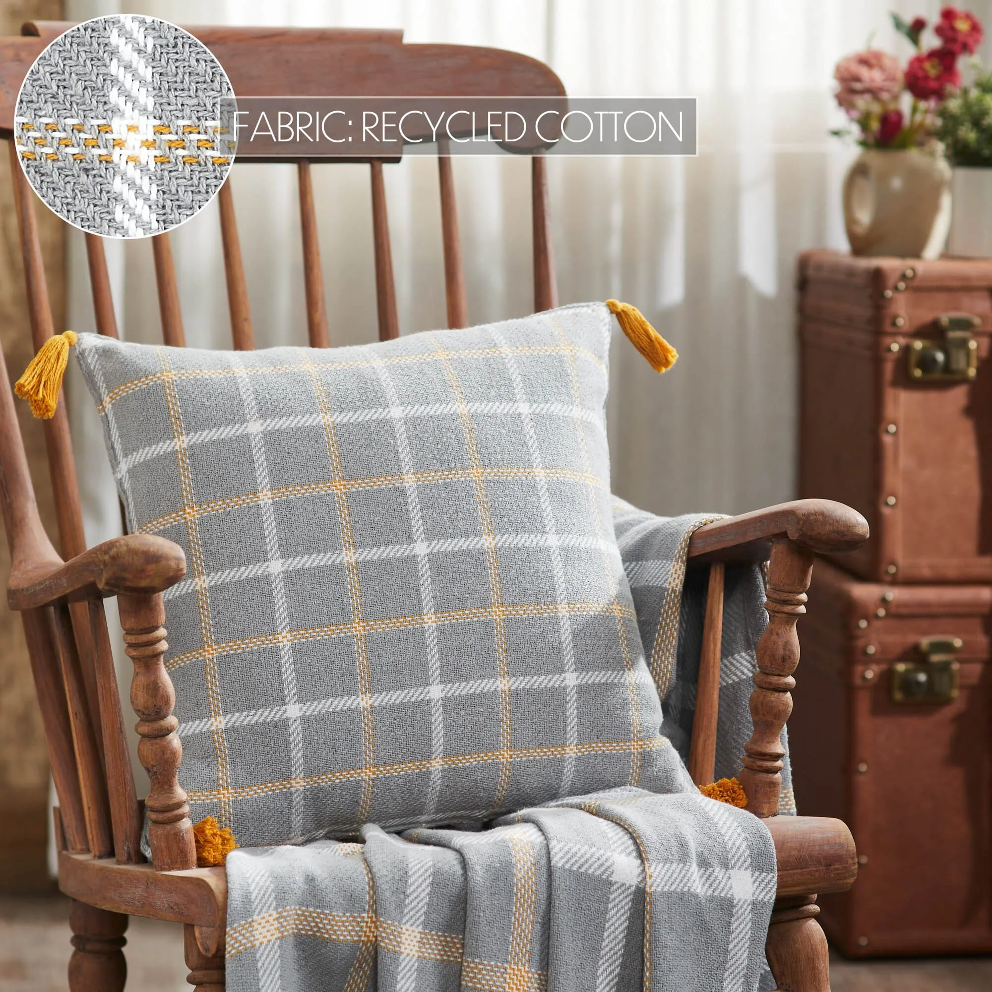 Harvest Blessings Woven Plaid Pillow 18x18"