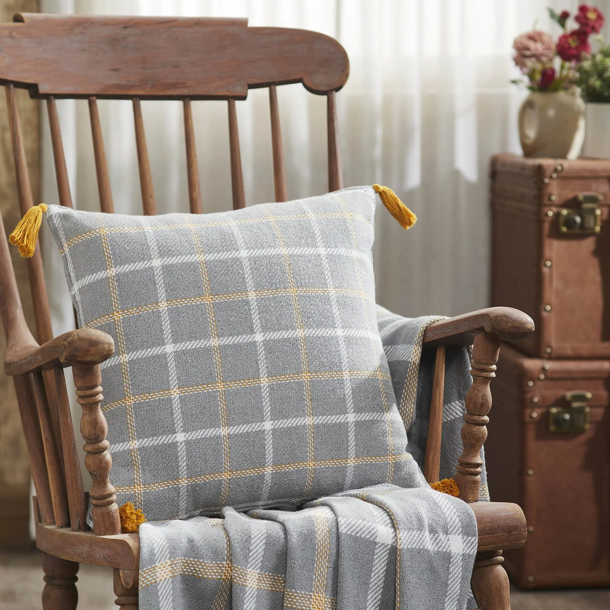 Harvest Blessings Woven Plaid Pillow 18x18"