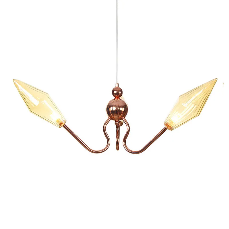 Industrial Diamond Chandelier: Metal & Glass, 3-Light, Amber/Clear Suspension Lamp