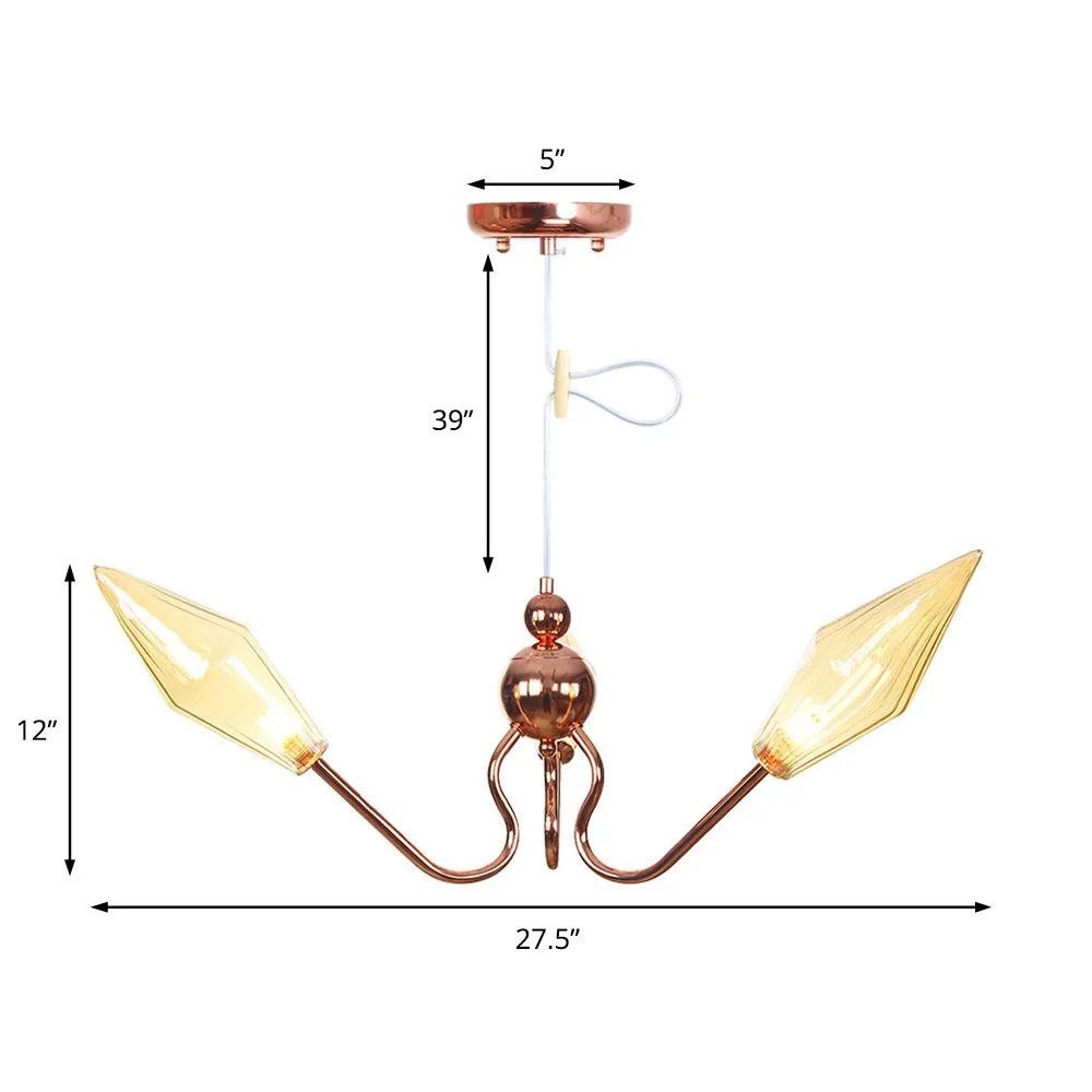 Industrial Diamond Chandelier: Metal & Glass, 3-Light, Amber/Clear Suspension Lamp