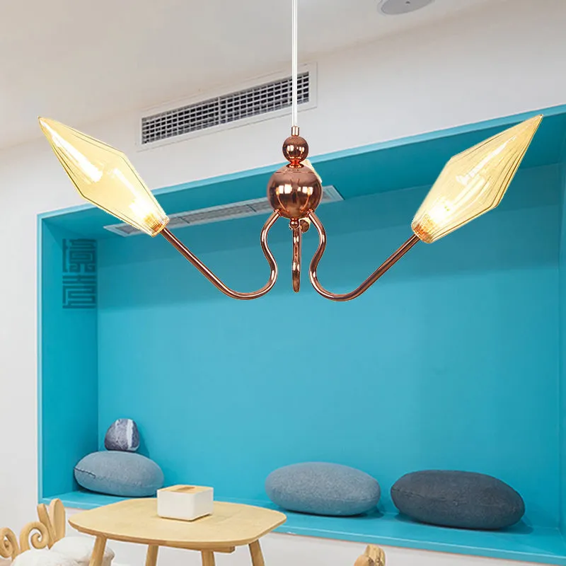 Industrial Diamond Chandelier: Metal & Glass, 3-Light, Amber/Clear Suspension Lamp