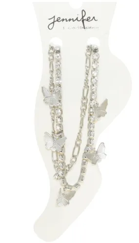 Jennifer Butterfly Double Layer Rhinestone Anklet